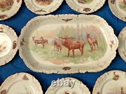 Hand Painted Wildlife Game Platter with 11 Plates Set is #0610 Embossed