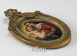 Hand painted on Porcelain Sistine Madonna after Raphael in Gilt Bronze Frame