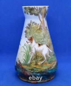 Hand painted porcelain 19th century antique dog design vase