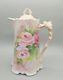 Hand Painted Porcelain Pitcher Pink White Roses Antique Style With Artists Sign