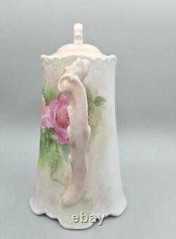 Hand painted porcelain pitcher pink white roses antique style with Artists Sign