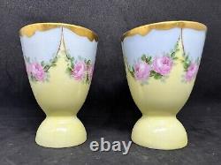 Handel Ware Glass-Of Meriden CT. Hand Painted Egg Cups, Set Of 2 3 3/4