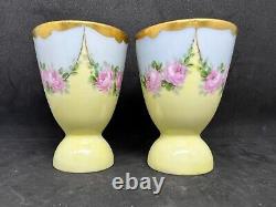 Handel Ware Glass-Of Meriden CT. Hand Painted Egg Cups, Set Of 2 3 3/4