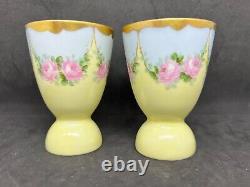 Handel Ware Glass-Of Meriden CT. Hand Painted Egg Cups, Set Of 2 3 3/4