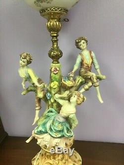 Handpainted CAPODIMONTE Style Porcelain Lamp 42 Tall Vintage WORKS