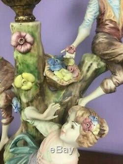 Handpainted CAPODIMONTE Style Porcelain Lamp 42 Tall Vintage WORKS