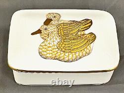 Herend 7971 Porcelain Yellow Fishnet Trinket Box Mallards Ducks 5 Hand Painted