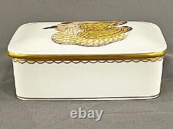 Herend 7971 Porcelain Yellow Fishnet Trinket Box Mallards Ducks 5 Hand Painted