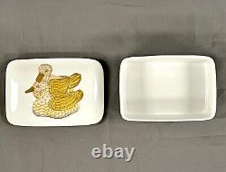 Herend 7971 Porcelain Yellow Fishnet Trinket Box Mallards Ducks 5 Hand Painted