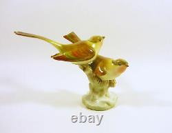 Herend, A Pair Of Singer Birds On A Log, Handpainted Porcelain Figurine! (j035)