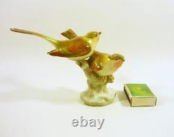 Herend, A Pair Of Singer Birds On A Log, Handpainted Porcelain Figurine! (j035)