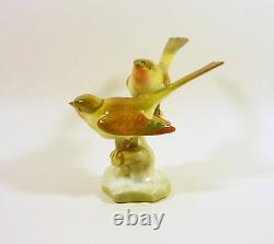 Herend, A Pair Of Singer Birds On A Log, Handpainted Porcelain Figurine! (j035)