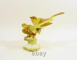 Herend, A Pair Of Singer Birds On A Log, Handpainted Porcelain Figurine! (j035)