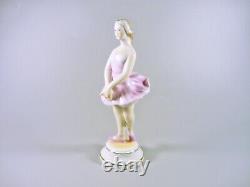 Herend, Ballerina Girl In Pink Dress 6.9, Handpainted Porcelain Figurine (b085)