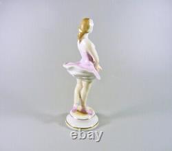 Herend, Ballerina Girl In Pink Dress 6.9, Handpainted Porcelain Figurine (b085)