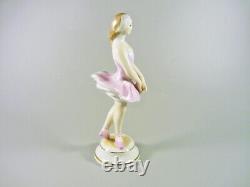 Herend, Ballerina Girl In Pink Dress 6.9, Handpainted Porcelain Figurine (b085)