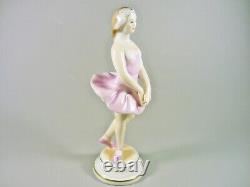 Herend, Ballerina Girl In Pink Dress 6.9, Handpainted Porcelain Figurine (b085)