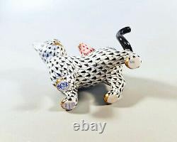 Herend, Black Fishnet Cat & Bird Friend, Handpainted Porcelain Figurine! (i017)