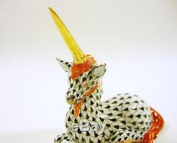 Herend, Black Fishnet (vhn) Fantasy Unicorn 3, Handpainted Porcelain Figurine