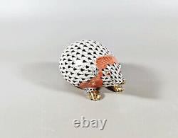 Herend, Black Fishnet (vhn) Hedgehog, Handpainted Porcelain Figurine! (i064)