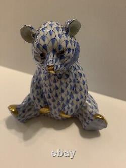 Herend Blue Fishnet Bear Hand Painted Porcelain Excellent