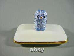 Herend, Blue Fishnet Vh Cigarette Box With Owl Bird Handpainted Porcelain! (b001)