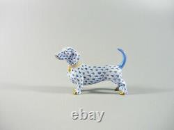 Herend, Blue Fishnet Vh Dachshund Dog 3, Handpainted Porcelain Figurine! (b009)