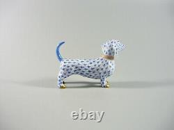 Herend, Blue Fishnet Vh Dachshund Dog 3, Handpainted Porcelain Figurine! (b009)