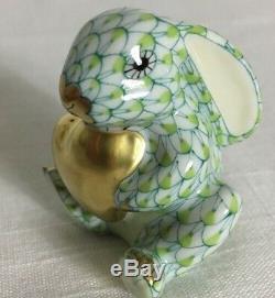 Herend Bunny With Heart Key Lime Hand Painted Porcelain 24K Gold Trim New