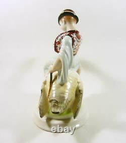 Herend Goose Rider Boy, Matyo Embroidery, Handpainted Porcelain Figurine! (j081)