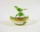 Herend, Green Chinese Bouquet Egg Box With Bird Finial, Handpainted Porcelain