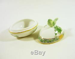Herend, Green Chinese Bouquet Egg Box With Bird Finial, Handpainted Porcelain