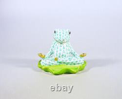 Herend, Green Fishnet Frog Doing Yoga, Handpainted Porcelain Figurine! (bt028)