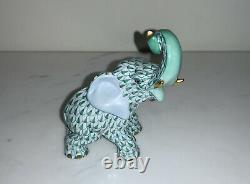 Herend Hand Painted Green Fishnet Pattern Elephant Figurine Trunk Up 15266 VHV