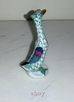 Herend Hand Painted Green VHV/ 5118 Fishnet Pattern Porcelain Goose