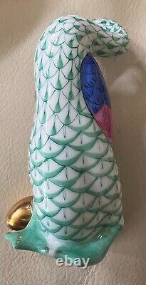 Herend Hand Painted Porcelain Goose with Gold Egg Figurine, Hungary Green Fishnet