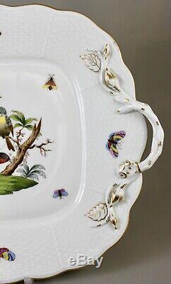 Herend Hand Painted Porcelain Rothschild Bird Ro Oblong Handled Cake Plate 430
