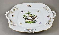 Herend Hand Painted Porcelain Rothschild Bird Ro Oblong Handled Cake Plate 430