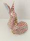 Herend Hungary Hand Painted Red & White Two Bunny Rabbit Fishnet Porcelain