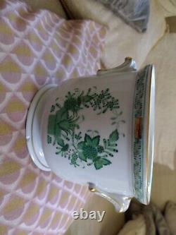 Herend Hungary Porcelain Green Indian Basket Pot Planter Hand Painted