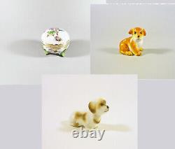 Herend, Lot Of 3 Handpainted Porcelains Box & Dogs (i114)(i029)(i099)