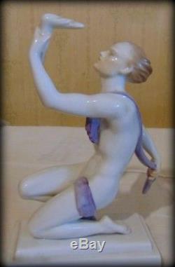 Herend Male Porcelain Figurine Nude Man Handpainted Vintage Figure Hungary 1930
