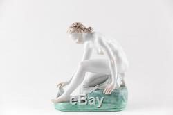 Herend Nude Lady Bathing With Towel, Handpainted Porcelain Figurine