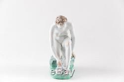 Herend Nude Lady Bathing With Towel, Handpainted Porcelain Figurine