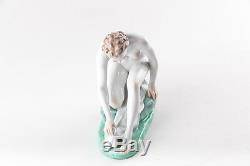 Herend Nude Lady Bathing With Towel, Handpainted Porcelain Figurine