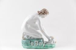 Herend Nude Lady Bathing With Towel, Handpainted Porcelain Figurine