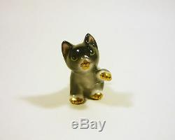 Herend, Playful Black Cat Kitty, Miniature Handpainted Porcelain Figurine
