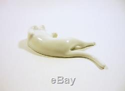 Herend, Playful White Minnie Cat Laying 4.5, Handpainted Porcelain Figurine