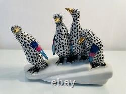 Herend Porcelain Hand Painted Black Fishnet Penguins On Ice Retail $500