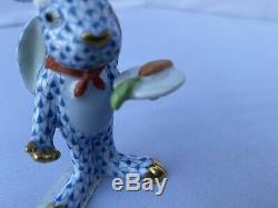 Herend Porcelain Hand Painted Blue Fishnet Chef Bunny Rabbit #2568